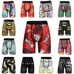 Cuecas boxer masculinas, cuecas estampadas em poliéster e gelo, confortáveis, esportivas, corrida, cueca boxer, calças curtas