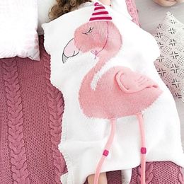Blankets Inyahome Acrylic Baby Knitted Blanket Flamingo Born Milestone Swaddle Wrap Kids Playing Mat Sleepsack Outdoor Stroller Covers