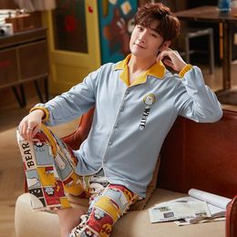 Men's Sleepwear PURE Cotton Turn-down Collar Button-Down Long Sleeve Trousers Pyjama Autumn Winter Boy Man Cosy Jammies Nightwear Pyjamas