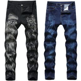 Men's Jeans Mens high street tiger prints jeans pants witch designs slimming casual men dragon classic black blue 220927