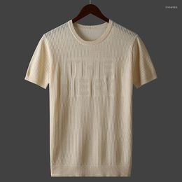 Men's T Shirts 2022 Fashion Summer Men Ice Silk Hollow Out Short Sleeves Sweater Solid Pullover Male Shirt Casual Knitted Tees W93