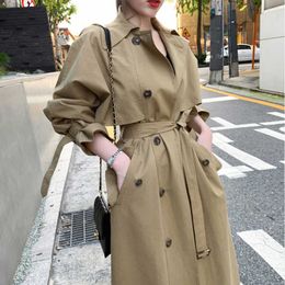 Trench Coats Windbreaker Women Long Solid British Belt Slim Jacket 2022 Fashion New Splicing Spring Clothes Leisure Female Fall Trench Coat Y2209