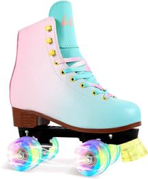 Ice Skates LIKU Quad Roller for Girl and Women with All Wheel Light Up Indoor Outdoor Lace Up Fun Illuminating Skate Kid 220928
