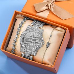 Wristwatches Women Quartz Watches Rhinestone Diamond Studded Watch Women's With Stones Bracelet Gifts Set For Ladies