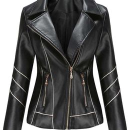 Women's Leather Faux Autumn Winter Black Jackets Women Long Sleeve Plus Size Zipper Basic Coat Turn-down Collar Motor Biker Jacket 220928