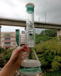 14 inch Green Blue Glass Water Bong Hookahs with Tire Perc Female 18mm Oil Dab Rigs for Smoking