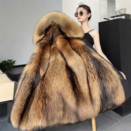 Women's Fur Faux Coat Loose OverCoat Thick Warm Female Plush Coats Hair Inner Liner Detachable Collar Long Parkas Jacket 220928