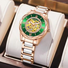 Wristwatches Fashion Women Watches Bracelet Ladies Mechanical Watch Ceramics Stainless Steel Womens Wristwatch Gold Skeleton