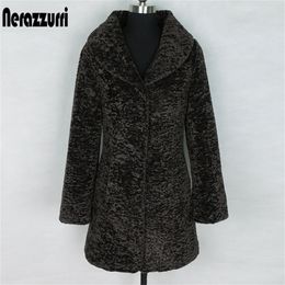 Womens Fur Faux Nerazzurri Winter Soft Fluffy Coat Women slim fit turndown collar long sleeve black teddy coat faux fur jacket 5xl 6xl 220926