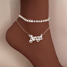 Anklets Multi-layer Angel Babygirl Letter Crystal Bracelet For Women Bling Iced Out Rhinestone Chain Anklet Boho Sandals Jewellery