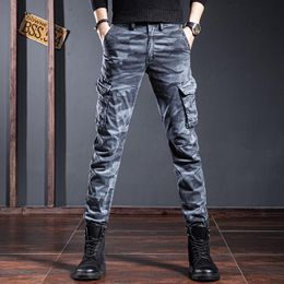 Men's Jeans High Quality Men Slim fit Denim Pants Camouflage Multi pocket Jogging Stylish Sports Street Cargo Casual Jeans 220927