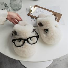 Slippers Winter Home Women Fur Cute Cartoon eyes Fuzzy Indoor Ladies Slides Warm Plush House Couples Fluff 220926