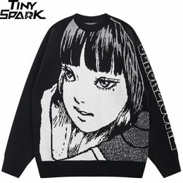 Men's Sweaters Men Streetwear Sweater Japanese Anime Knitted Sweater Harajuku Cartoon Girl Graphic Pullover Casual Cotton Sweater HipHop 220928