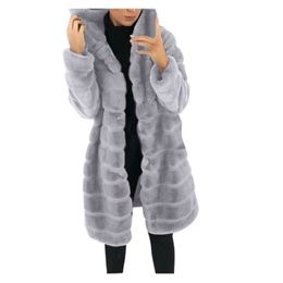 Women's Fur Faux Plus Size Thick Hooded Warm Coat Long Sleeve ry Jacket Winter Fashion Women Outerwear Overcoat 220927