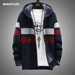 Men's Sweaters Winter Fleece Warm Sweater Men Hooded Cardigan Mens Striped Patchwork Slim Sweaters Coat Knitted Men's Christmas Jumper Clothing 220928