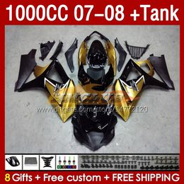 & Tank Fairings For SUZUKI GSXR-1000 K7 GSXR 1000 CC GSXR1000 2007 2008 Bodys 158No.78 1000CC GSX-R1000 2007-2008 Bodywork GSX R1000 07 08 Full Fairing Kit golden glossy