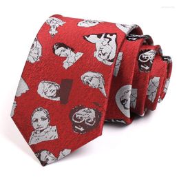 Bow Ties 2022 Brand Fashion Casual Neck Tie High Quality Head Portrait Print 7CM For Men Business Work Necktie Red Gift Box