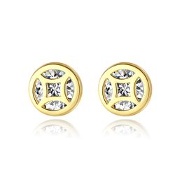 Retro Stud Earrings S925 Silver Chinese Copper Coin Meaning Attracting Wealth Good Luck Earrings Plated 18k Gold High end Earrings Jewellery Valentine's Day Gift spc