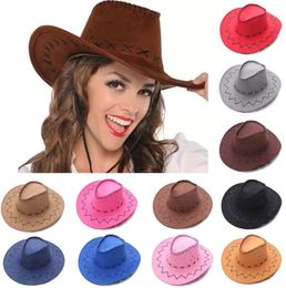 Fashion Vintage Cowboy Hat Western Style Suede Wide Brim Jazz Hat Felt Fedora Hats Fancy Dress Accessory for Men Women RRE14567