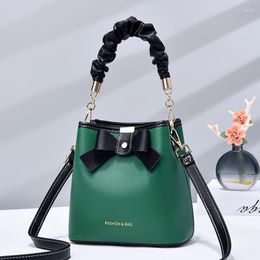 Evening Bags Elegant Contrast Ccolor Shoulder Bag For Women PU Leather Bow Bucket Fashion Messenger Handbag And Purse Tote Bolsa