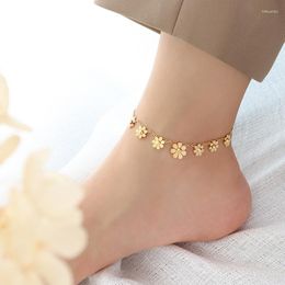 Anklets YAONUAN Romantic Korean Metal Daisy Gold Plated For Women Titanium Steel Jewellery Summer Beach Accessories Party Gifts