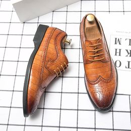 Colour Shoes Derby Brock Men Solid Stone Pattern PU Pointed Carved Lace Up Business Casual Wedding Party Daily 32
