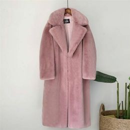 Women's Fur Faux Winter Warm Coat Thick Long Turn Down Collar Casaco Feminino 220927