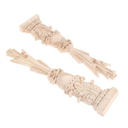 Decorative Objects Figurines 2pcs 3D Wood Embossed Pillars Carved Decal Corner Onlay Post Shape Applique Frame Door Furniture Wall Unpainted Home Decor 30cm 220928