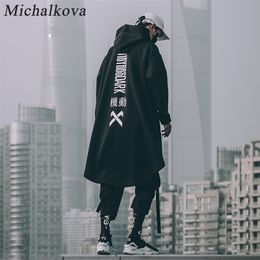 Men's Hoodies Sweatshirts michalkova japanese sweatshirt Mens Oversize Hoodies Long Cloak Hip Hop Gothic Outwear Streetwear Coat Harajuku Style Male Tops 220928