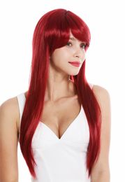 Popular Women's Wig Ladies Cosplay Long Smooth Fringe Parted Red wig