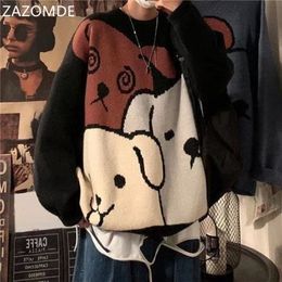 Men's Sweaters ZAZOMDE Harajuku Cartoon Bear Vintage Sweater Men Winter Warm Thick Knitted Pullovers Couples Sweater Hip Hop Clothing Men 220928