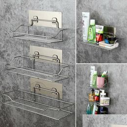 Bathroom Storage Organisation 1Pc Shower Wall Shelf Punch Black White Suction Basket Rackkitchen Accessories Drop Delivery 2021 Home Dh2Dx