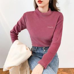 Women's T Shirts Women's T-Shirt Double Faced Velvet Fabric Long Sleeve Top Clothing 2022 Pullovers Casual Streetwear Fall Clothes For