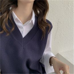 Women's Vests Fashion Autumn Winter Sleeveless Sweaters Vest Women V-neck Solid Simple Slim All-match Casual Korean Style Teens Sweater Tops 220928