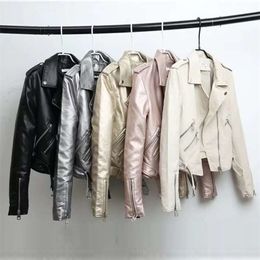 Women's Leather Faux Leather Women s Jackets Silver Leather Jacket Women Metallic Motorcycle Short Lapel Zipper Biker Coat Soft Ladies Punk Streetwear 220928