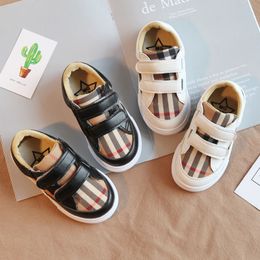 Sneakers Fashion Plaid Canvas Shoes Boys Baby European Style PU Patchwork Girls Casual Skate Kids Versatile 220928
