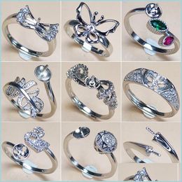 Jewellery Settings S925 Sier Rings Pearl Settings Fashion Jewellery Ring For Women Adjustable Wedding Diy Gem Accessories Present Drop De Dhkpa