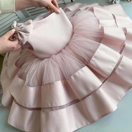 Girl Dresses One Shoulder Baby Girls Party Dress Pink White Kids Princess Gown Tulle Ribbon Layer Children's Clothes Birthday Outwear