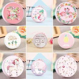 Storage Bags Memory Card Organizer Round Shape Hard Boxes Tinplate Headphones Box Earphone Earbuds Case Cute Cartoon Animal 1Pc