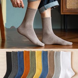 Men's Socks 10 Pairs Men Tube Summer Thin Breathable Sweat-Absorbent Solid Colour Sports Ins Trend Long Male Cotton