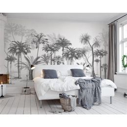 Wallpapers Custom Black and White Big tree Tropical Rainforest Coconut Tree modern TV Sofa Background wall 3d 220927