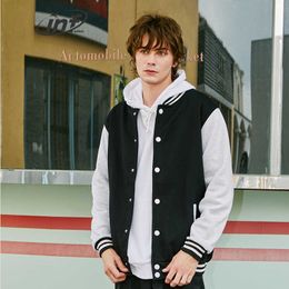 Men's Jackets TION Urban Style Mens Varsity Jackets Trendy Color Block Unisex Black Baseball Jacket T220926