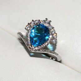 Cluster Rings Big Blue Heart Zircon Stone S925 Silver Color Ring 2022 Trend For Women Wedding Engagement Fashion Jewelry Wholesale