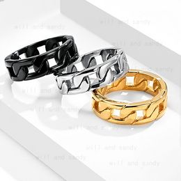 Stainless Steel Gold Cuban Chain Ring Band Wedding Rings for Men Women Fashion Jewelry