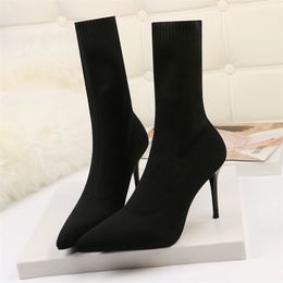 Boots SEGGNICE Sexy Sock Knitting Stretch High Heels For Women Fashion Shoes Spring Autumn Ankle Booties Female 220926