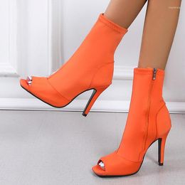 Sandals Spring Autumn Summer Women's Ankle Boots Open Toe Stretch Cloth Sexy Hollow Stiletto High Heels Women 2022