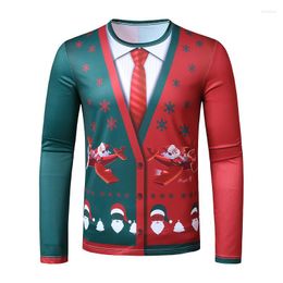 Men's Casual Shirts Men's 3D Printing Personalised Fashion Long-sleeved Christmas Santa Claus Pattern Men 2022