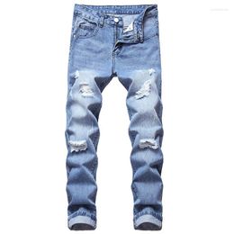 Men's Jeans Men's Fashion Ripped Men Patchwork Hollow Print Pants Denim Hole Big Size 28-42 Long Trousers ClassicMen's