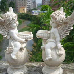 Candle Holders Angel Cherub Tea Light Holder Home Garden Outdoor Patio Decor Ornament Statue Resin Crafts Tealight