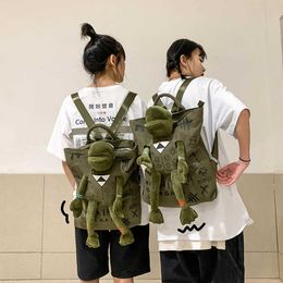 Evening Bags New Large Capacity 3D Frog Backpack Girls Boys College Graffiti School Bag Pure Color Fashion Canvas Handbag Casual Travel Bag T220927